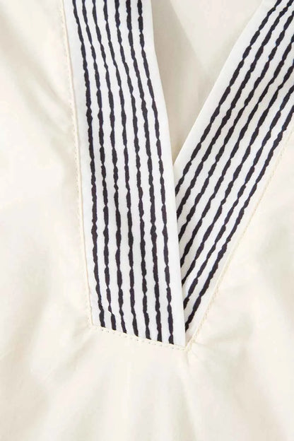 Sarah Express Women's Embroidered Floral Sleeve Blouse - Notched Collar Cotton Top