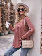 Sarah Express Women's Square Neck Long Sleeve T-Shirt - Ruched Design