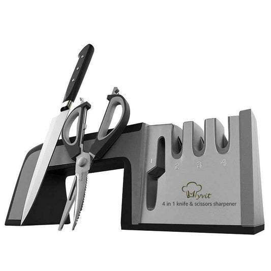 Sarah Express 4-in-1 Professional Knife Sharpener for Kitchen Knives - Diamond Ceramic Tungsten Steel Blade Sharpening Tool