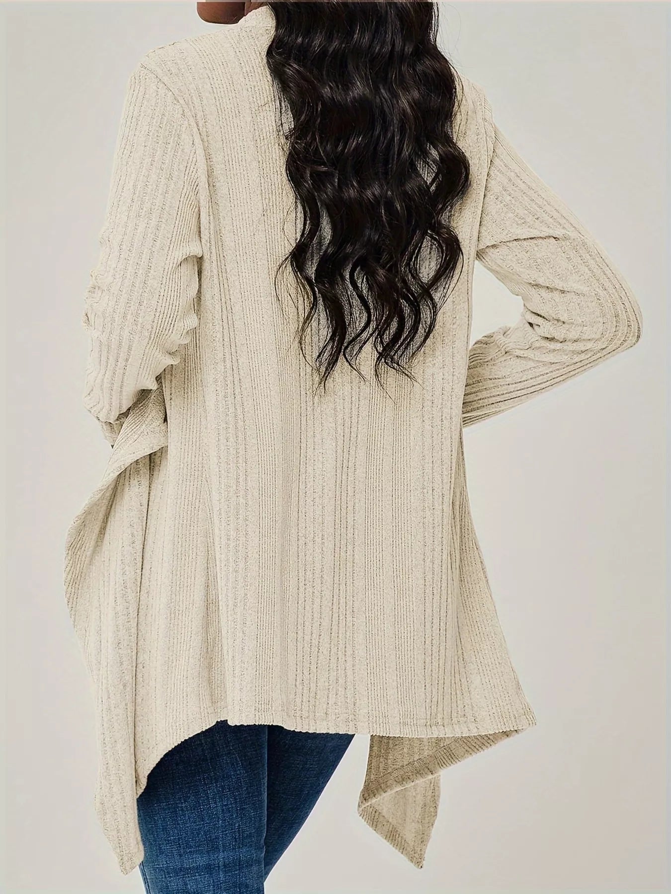 Sarah Express Women's Ribbed Knit Open Front Cardigan - Long Sleeve Lightweight Sweater