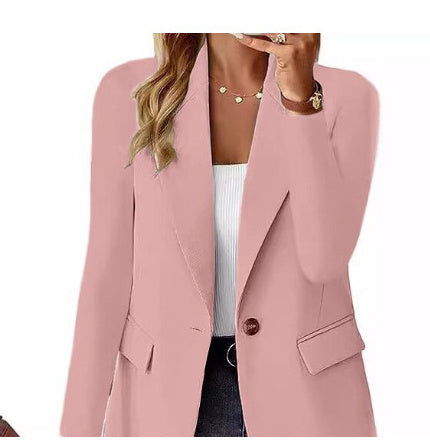 Women's Button-Front Blazer Jacket Long Sleeve Lapel Suit Jacket with Pockets