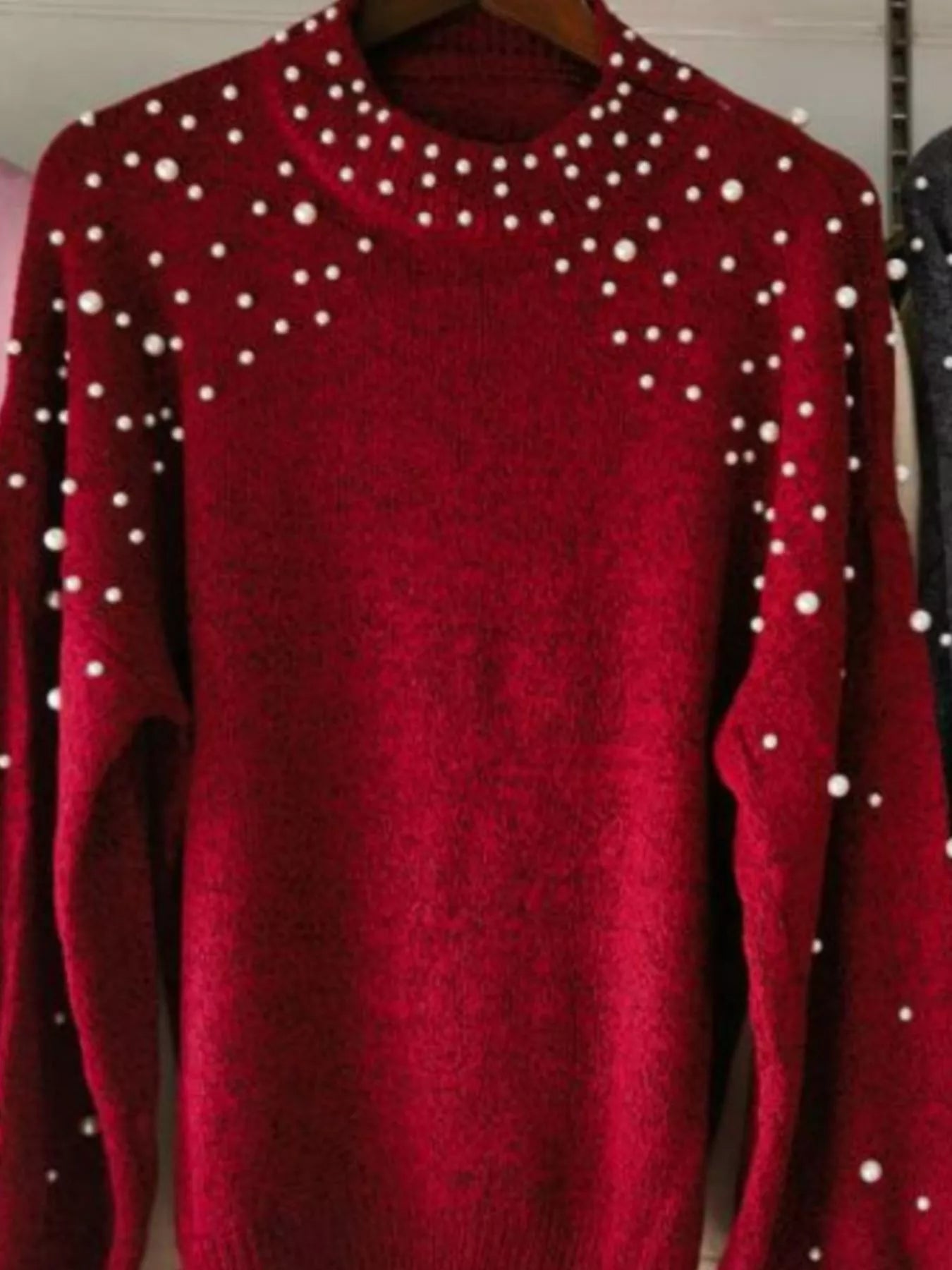 Sarah Express Women's Pearl-Embellished Mock Neck Sweater