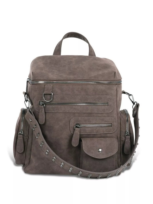 Sarah Express Women's Multi-Pocket Studded Convertible Backpack Bag