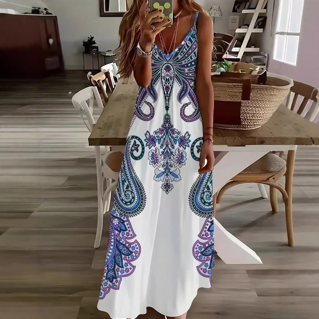 Sarah Express Women's V-Neck Sleeveless Maxi Dress Artistic Print