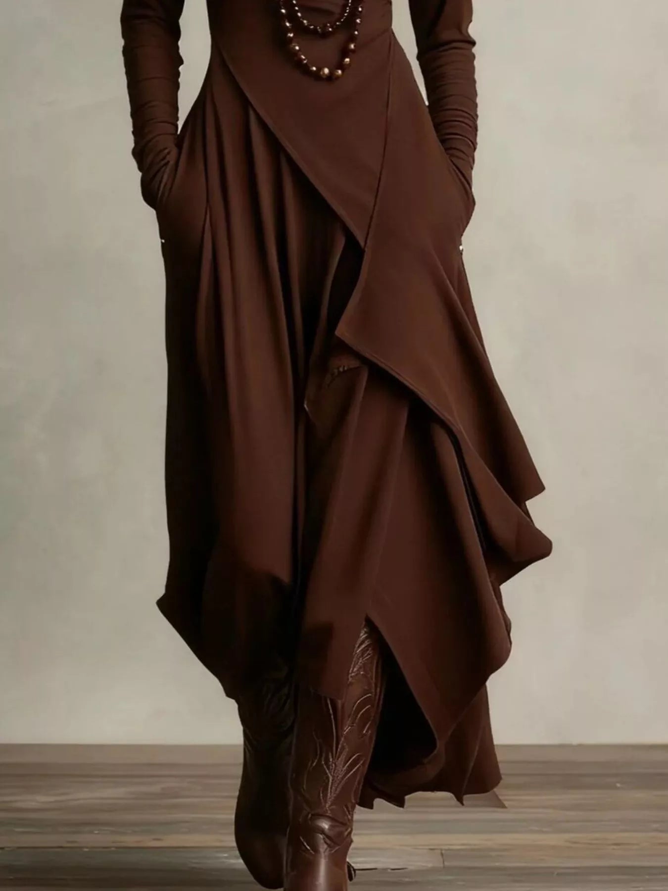 Sarah Express Women's Asymmetrical Hem Turtleneck Dress with Pockets Plus Size