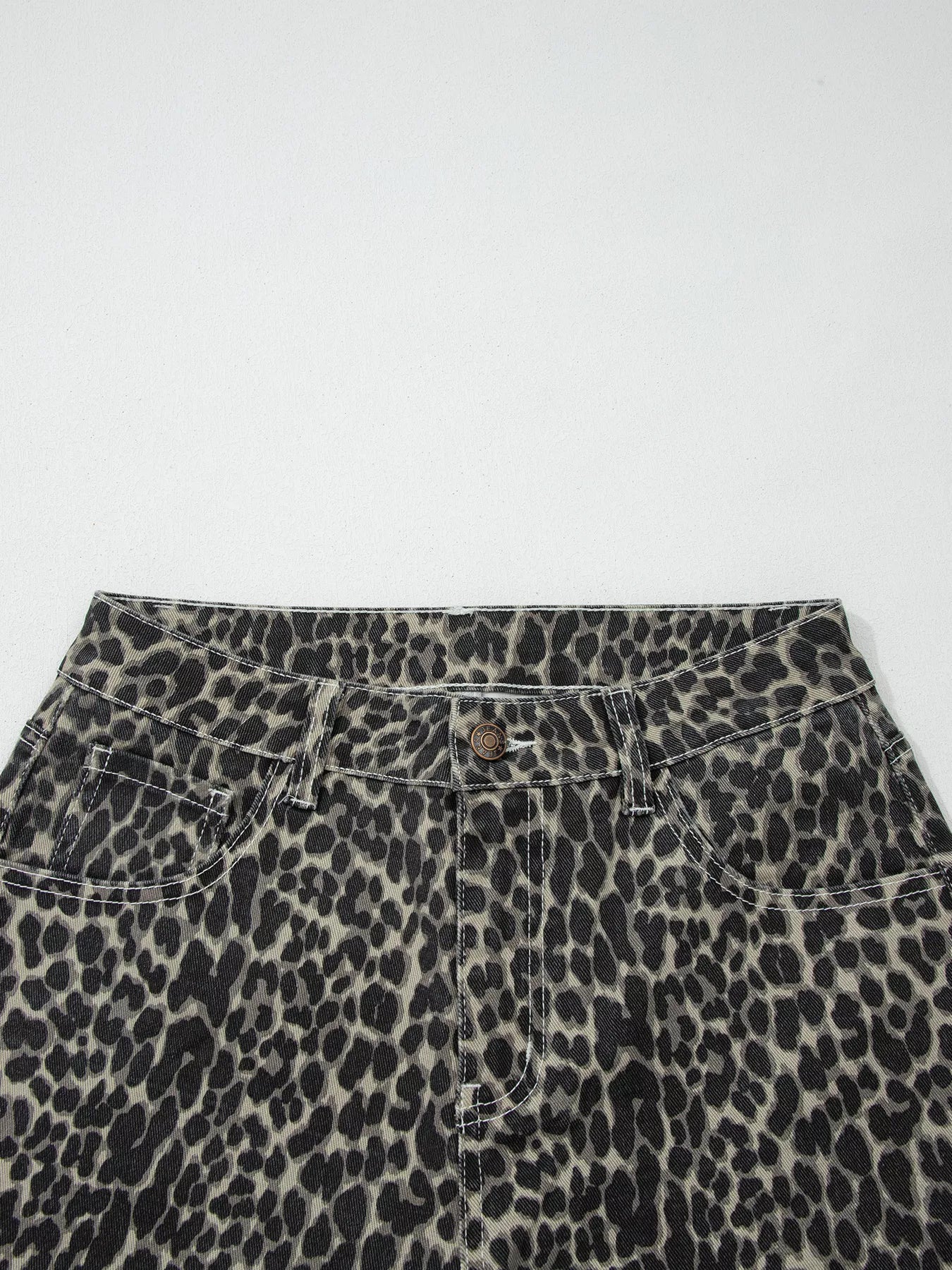 Sarah Express Women's Leopard Print High Waist Barrel Jeans