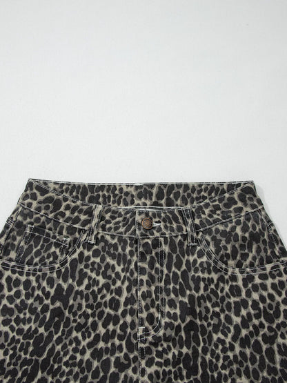 Sarah Express Women's Leopard Print High Waist Barrel Jeans