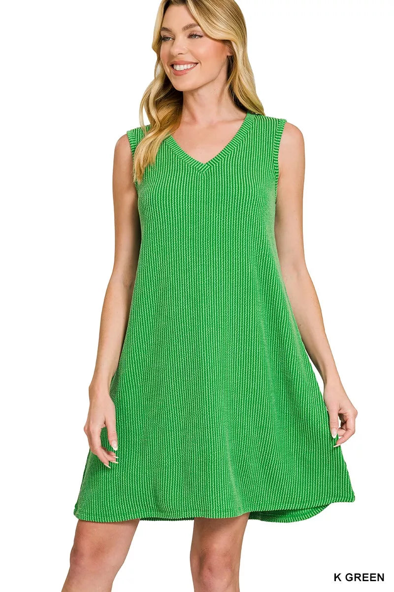 Sarah Express Women's Raised Rib Sleeveless Mini Dress K GREEN