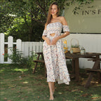 Sarah Express Women's Off Shoulder Floral Maxi Dress Strapless Elegant Summer