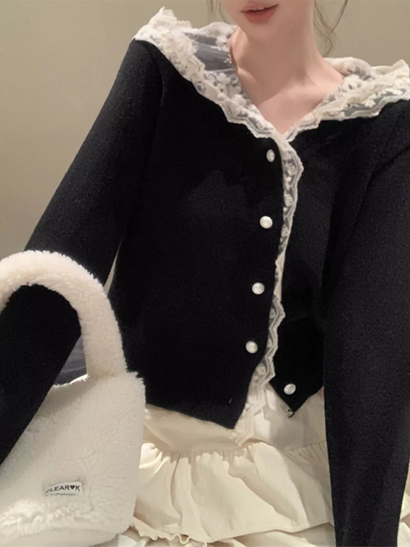 Sarah Express Women's Lace Trim Hooded Cardigan