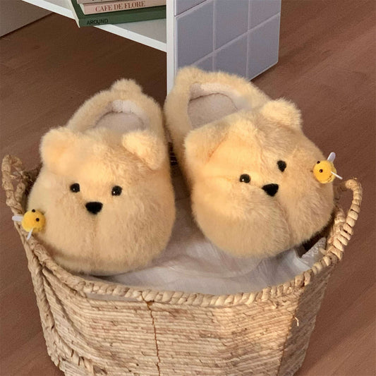 Sarah Express Chubby Bee Bear Slippers - Cute Cartoon Indoor House Shoes for Women & Men