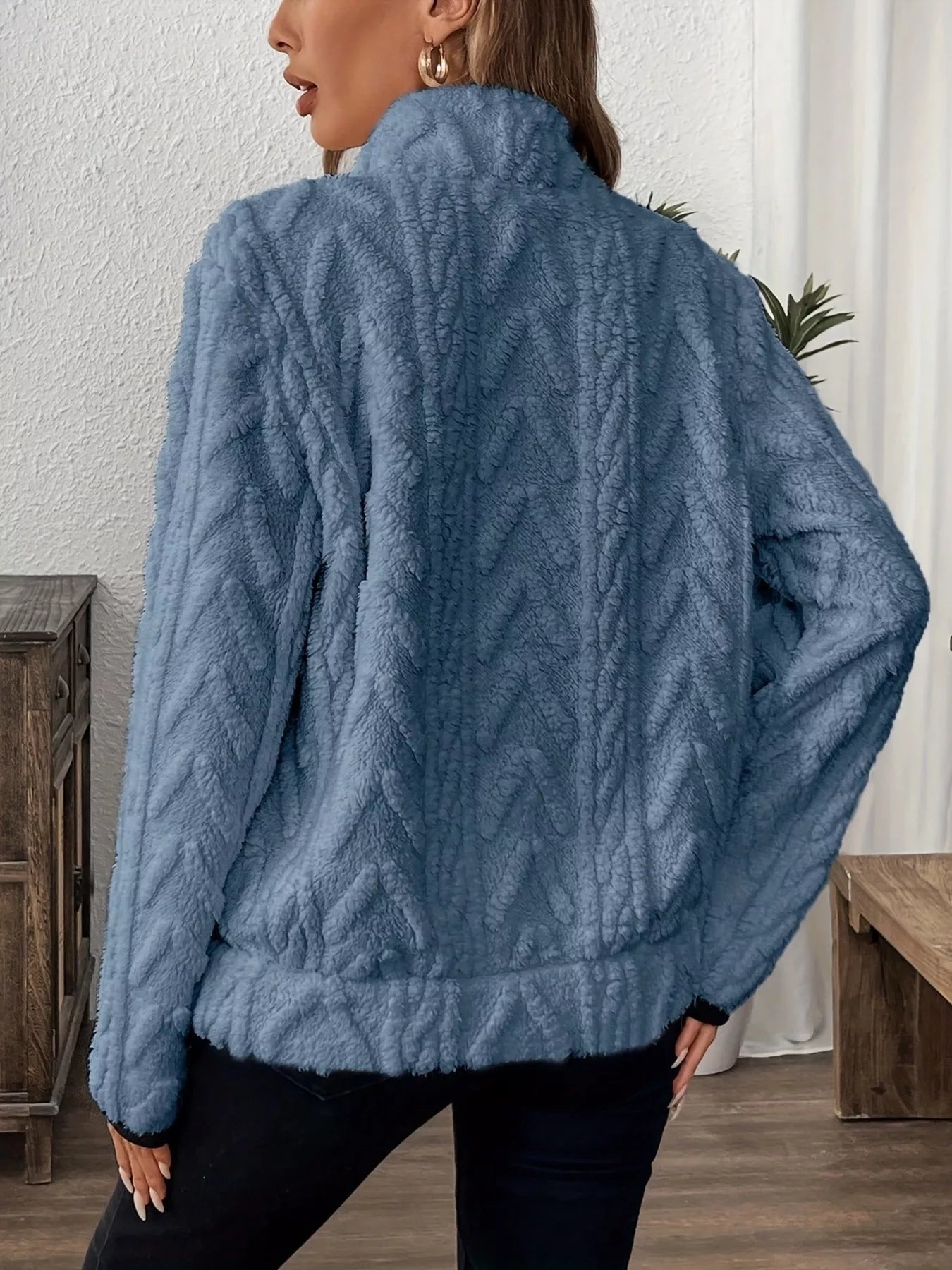 Sarah Express Women's Cozy Sherpa Half Zip Sweatshirt with Pockets