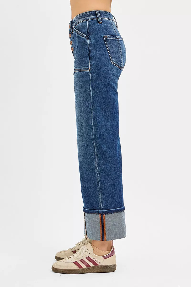 Sarah Express Women’s Plus Size High Rise Cuffed Straight Leg Jeans
