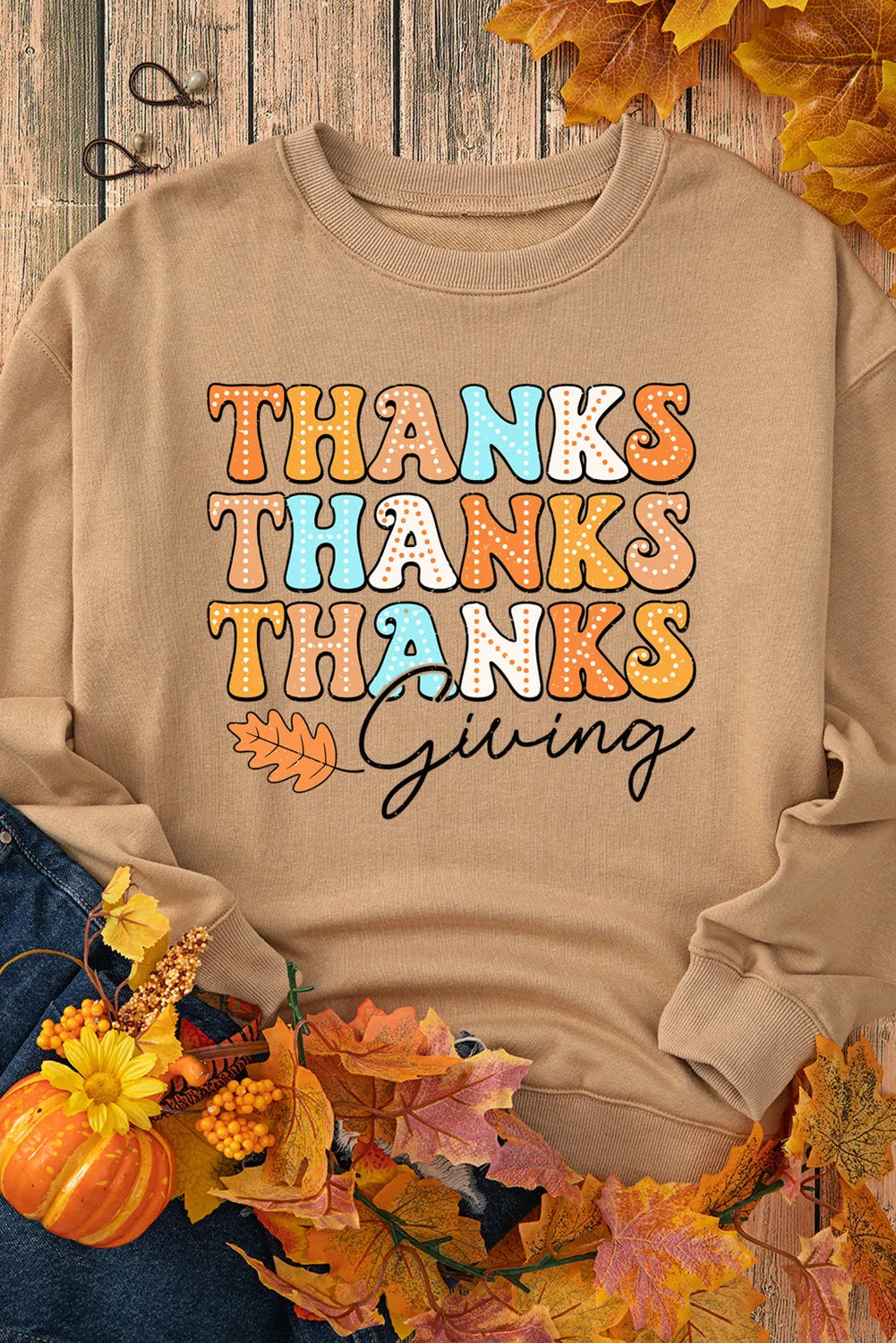 Sarah Express Women's THANKSGIVING Round Neck Dropped Shoulder Sweatshirt