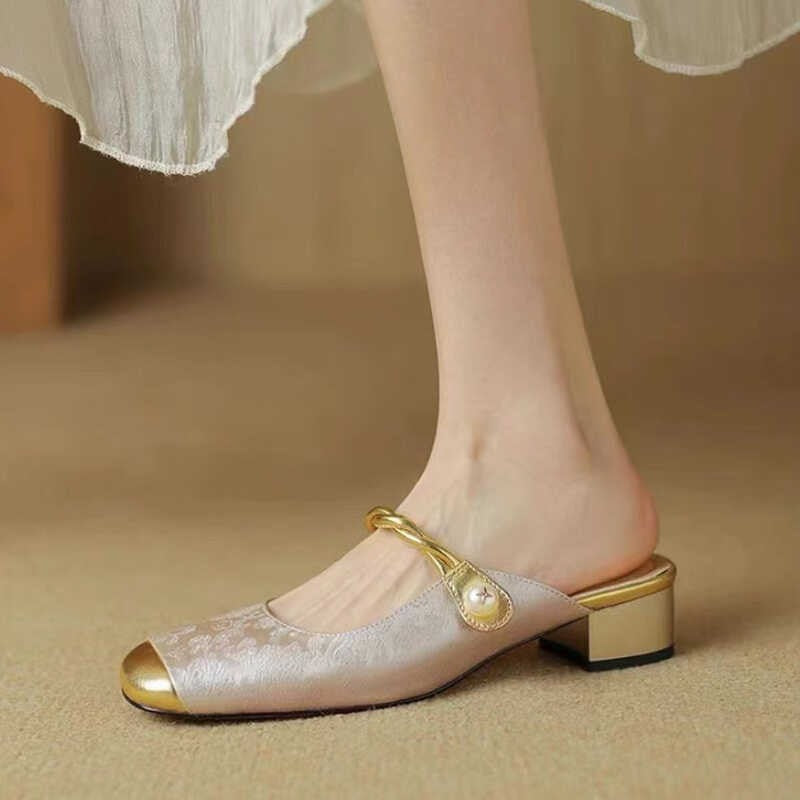 Sarah Express Women's Closed Toe Half Slippers - Casual Comfort PU Leather Indoor Outdoor Slides Apricot