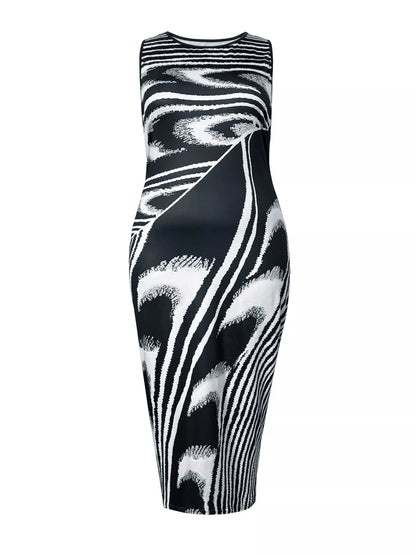 Sarah Express Women's Plus Size Sleeveless Bodycon Maxi Dress with Abstract Print
