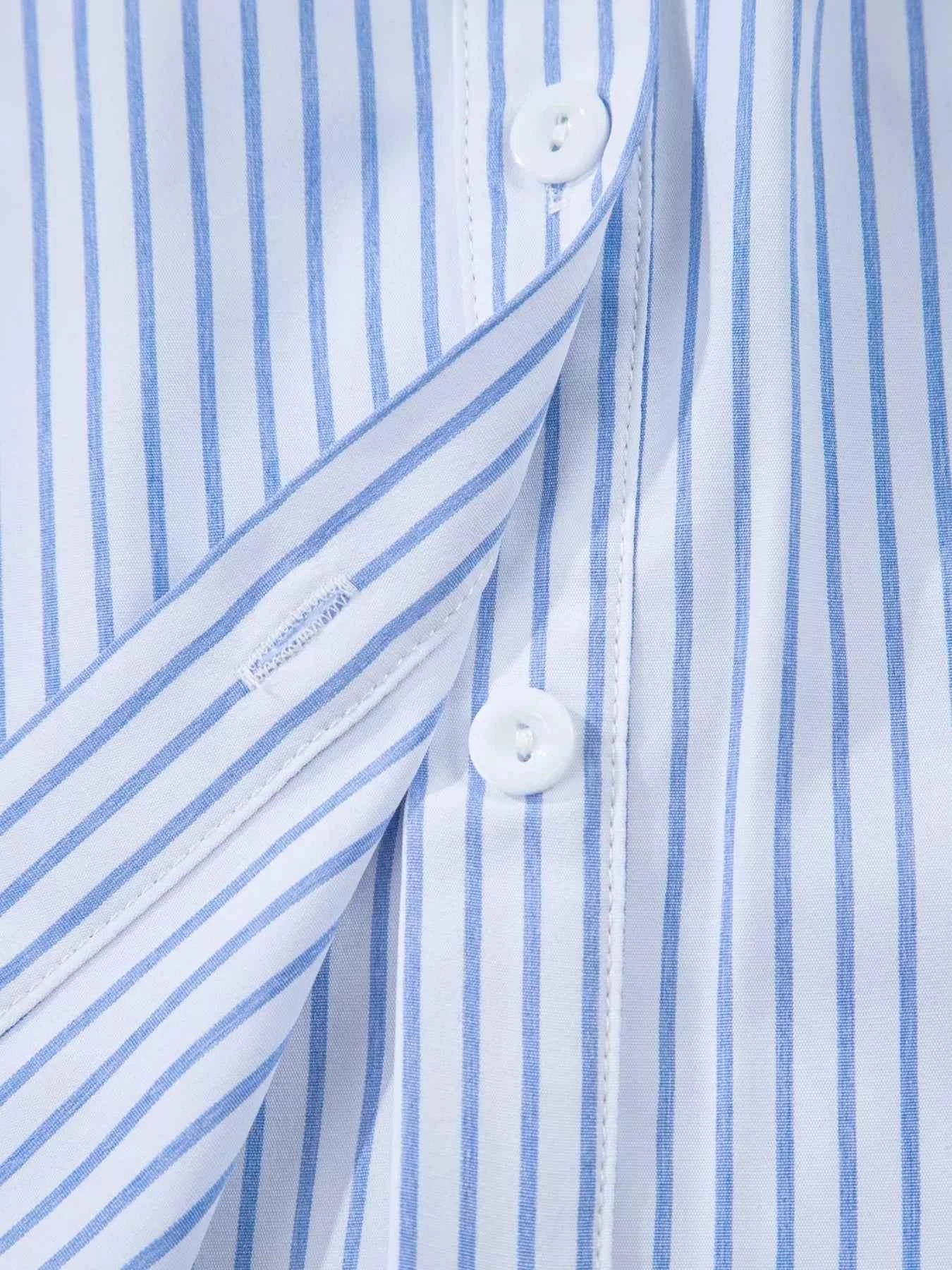 Sarah Express Women's Stripe Floral Embroidered Tunic Blouse - Billowy Sleeve Baggy Shirt