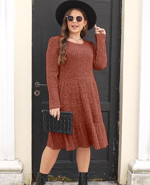 Sarah Express Women's Round Neck Knitted Sweater Dress Long Sleeve Bodycon