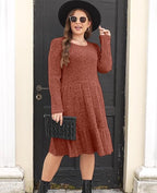 Sarah Express Women's Round Neck Knitted Sweater Dress Long Sleeve Bodycon