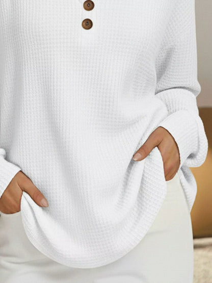 Sarah Express Women's Casual Waffle Knit V-Neck Long Sleeve T-Shirt