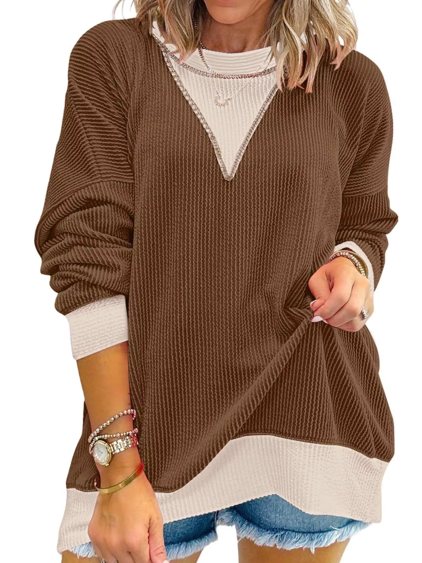 Sarah Express Women's Contrast Dropped Shoulder Sweatshirt