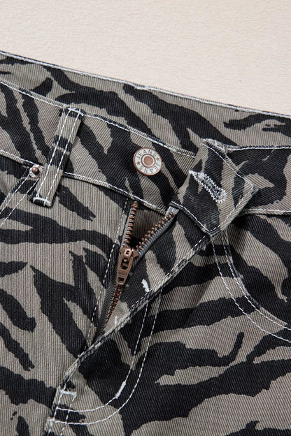 Sarah Express Women's Zebra Stripe Wide Leg Jeans - High Waist Printed Denim Pants