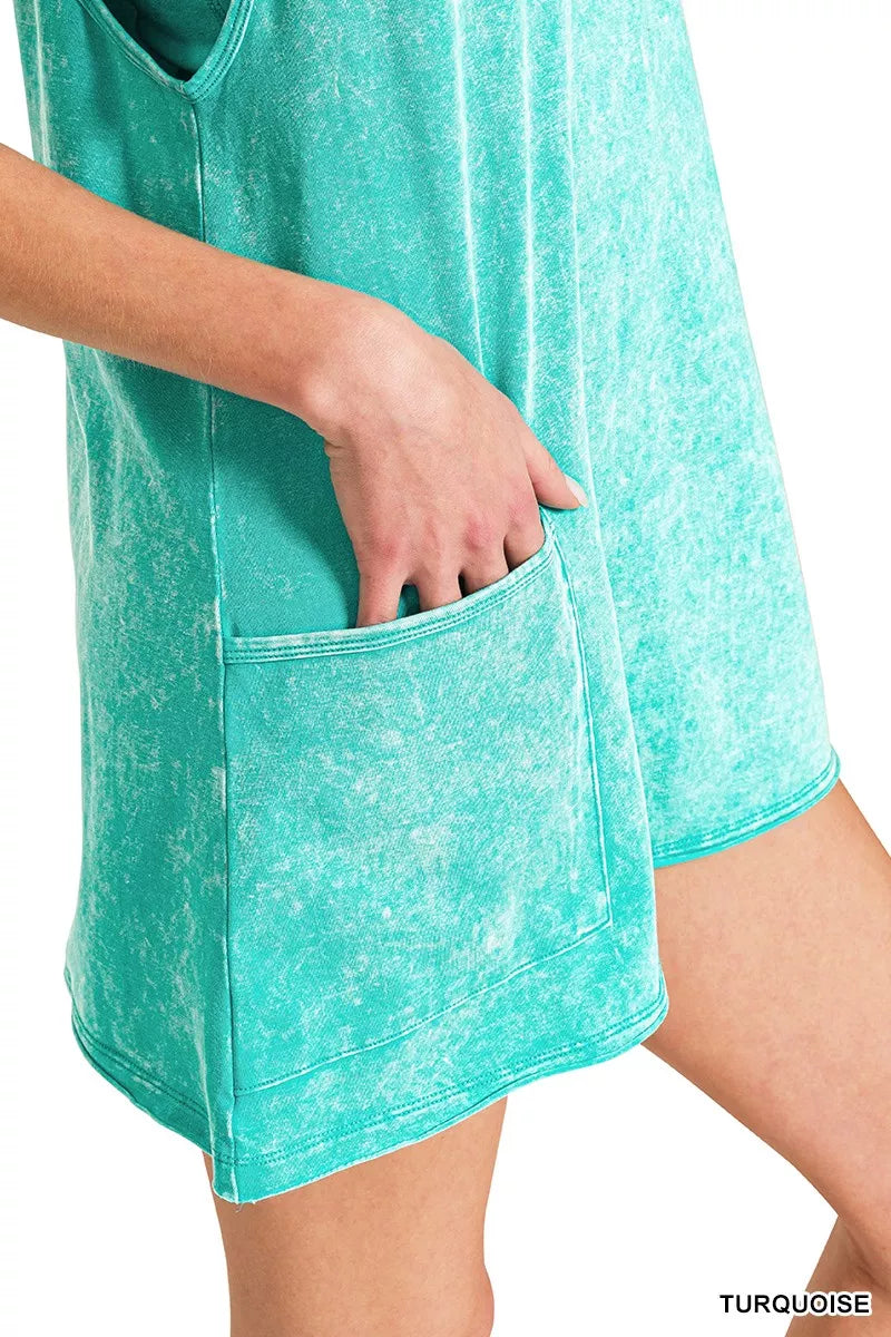 Sarah Express Women's Acid Washed Mini Dress with Built-in Romper Liner