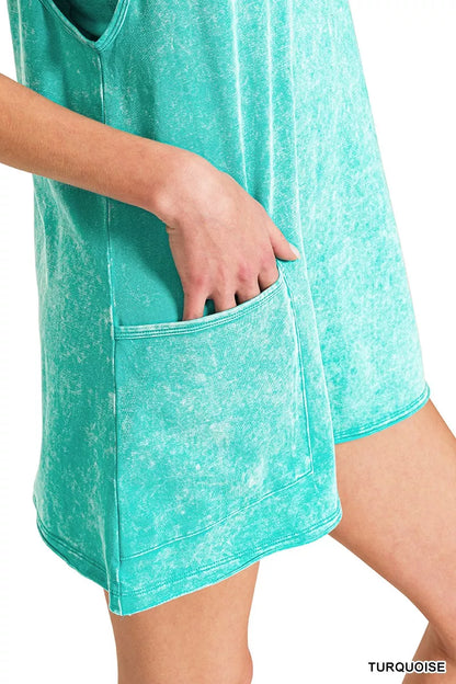 Sarah Express Women's Acid Washed Mini Dress with Built-in Romper Liner