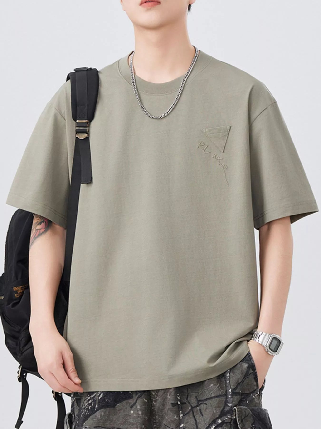 Sarah Express Men's Plus Size Round Neck Short Sleeve T-Shirt - Oversized Cotton Blend Casual Tee Khaki Green