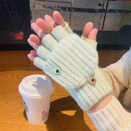 Convertible Knit Fingerless Gloves with Mitten Cover