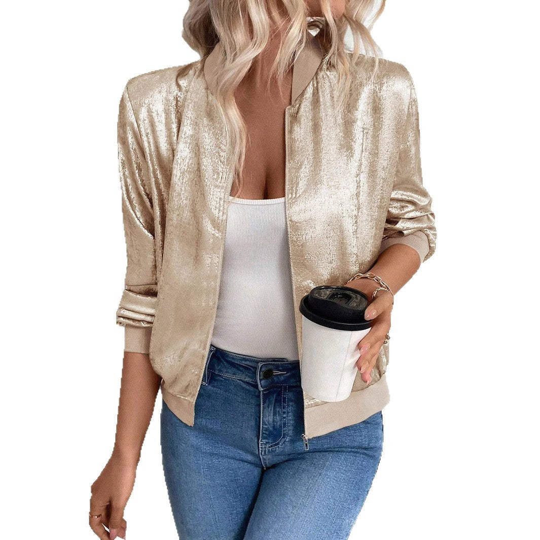 Sarah Express Women's Slim Fit Zip Front Lightweight Jacket Long Sleeve Coat