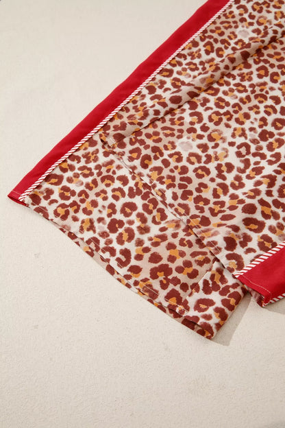 Sarah Express Women's Leopard Print Two Piece Set - Button Front Top & Pants