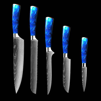 Sarah Express Professional 8-Inch Chef Knife with Blue Resin Handle - Premium Stainless Steel Kitchen Knife Blue 5piece setC
