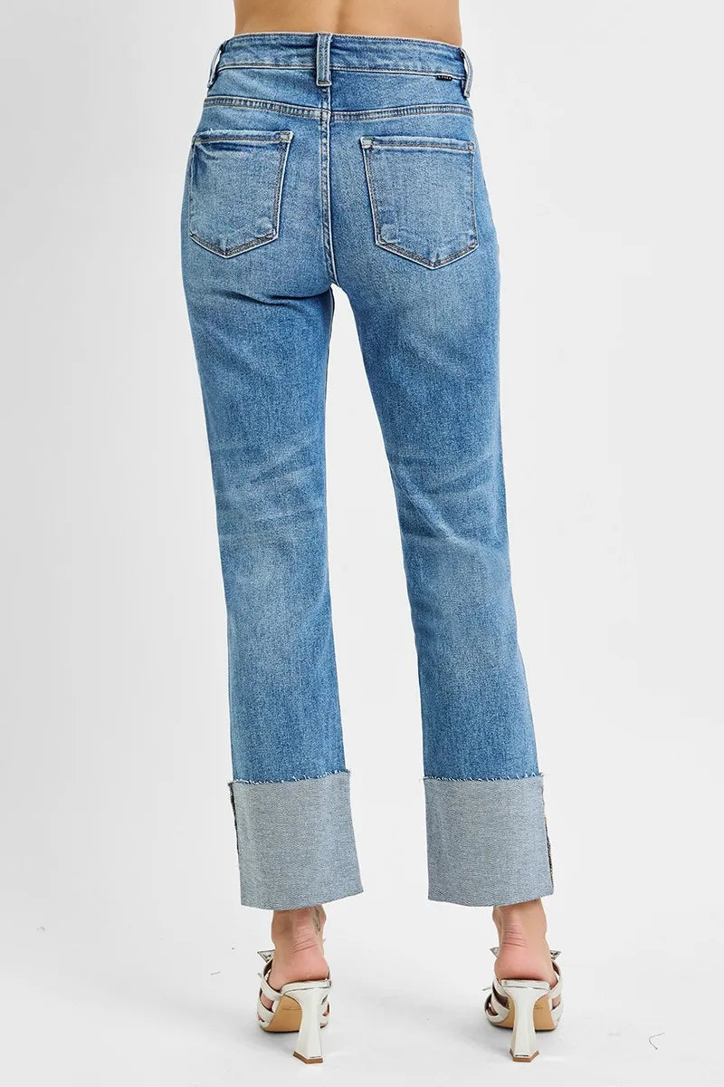 Sarah Express Women’s Plus Size High Rise Ankle Jeans with Wide Cuff
