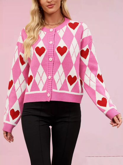 Sarah Express Women's Heart Pattern Button-Up Cardigan