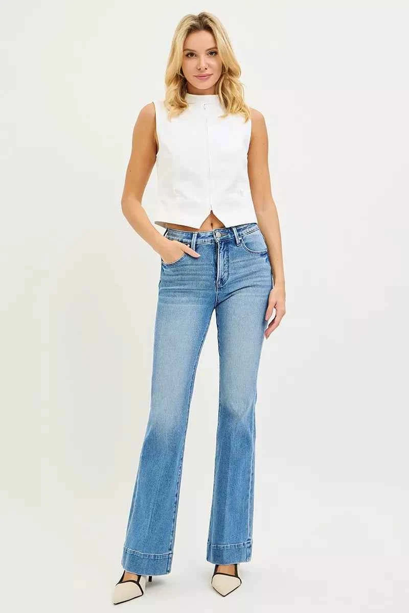 Sarah Express Women's Tummy Control High Stretch Mid Rise Flare Jeans - RISEN