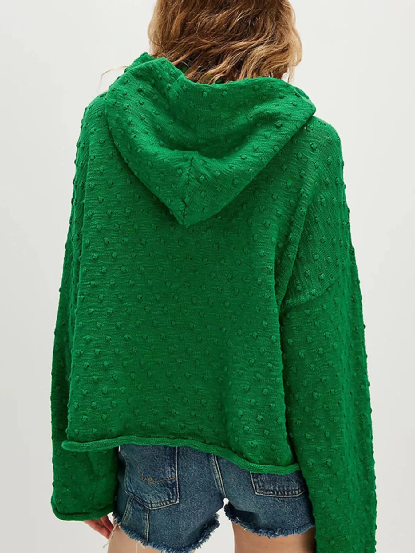 Sarah Express Women's Textured Dot Knit Long Sleeve Hooded Sweater