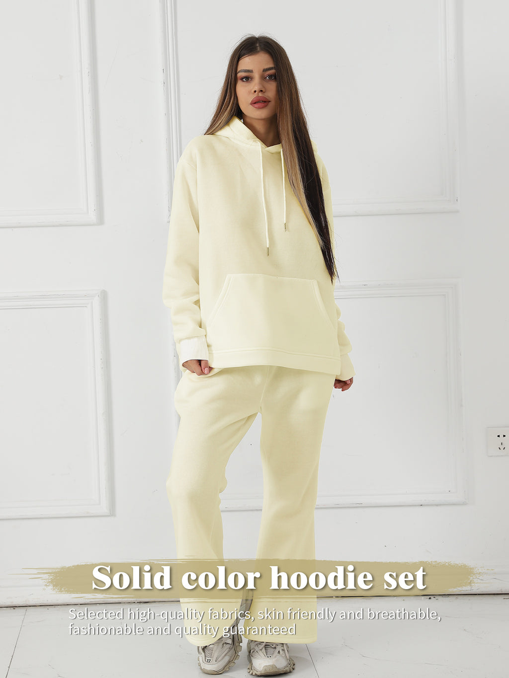 Sarah Express Women's Solid Color Sweatshirt Pants Set - Long Sleeve Casual Loungewear Two-Piece