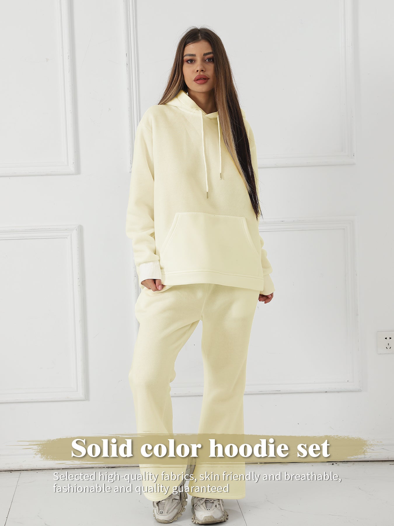 Sarah Express Women's Solid Color Sweatshirt Pants Set - Long Sleeve Casual Loungewear Two-Piece