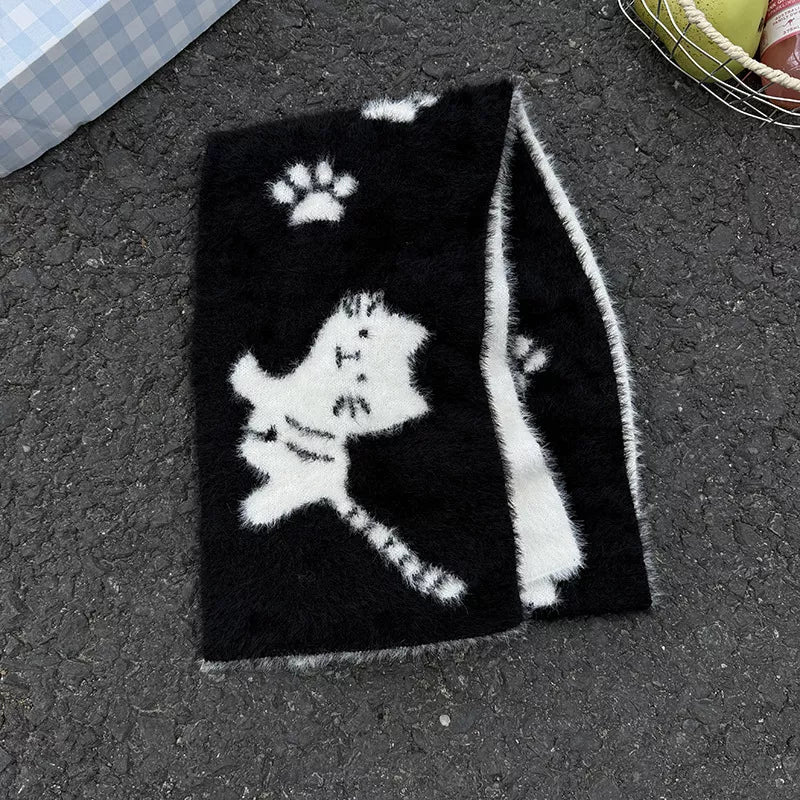 Sarah Express Women's Cute Cat Paw Print Plush Scarf Black One Size