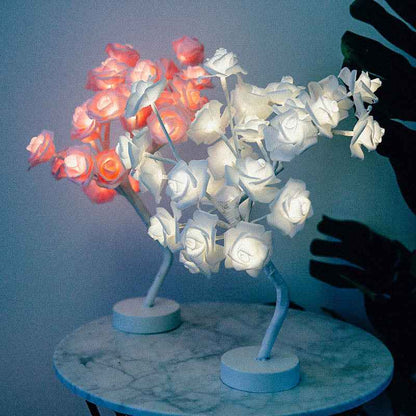 Sarah Express Rose Flower LED Table Lamp - USB Battery Operated Bonsai Tree Night Light for Bedroom Home Decor