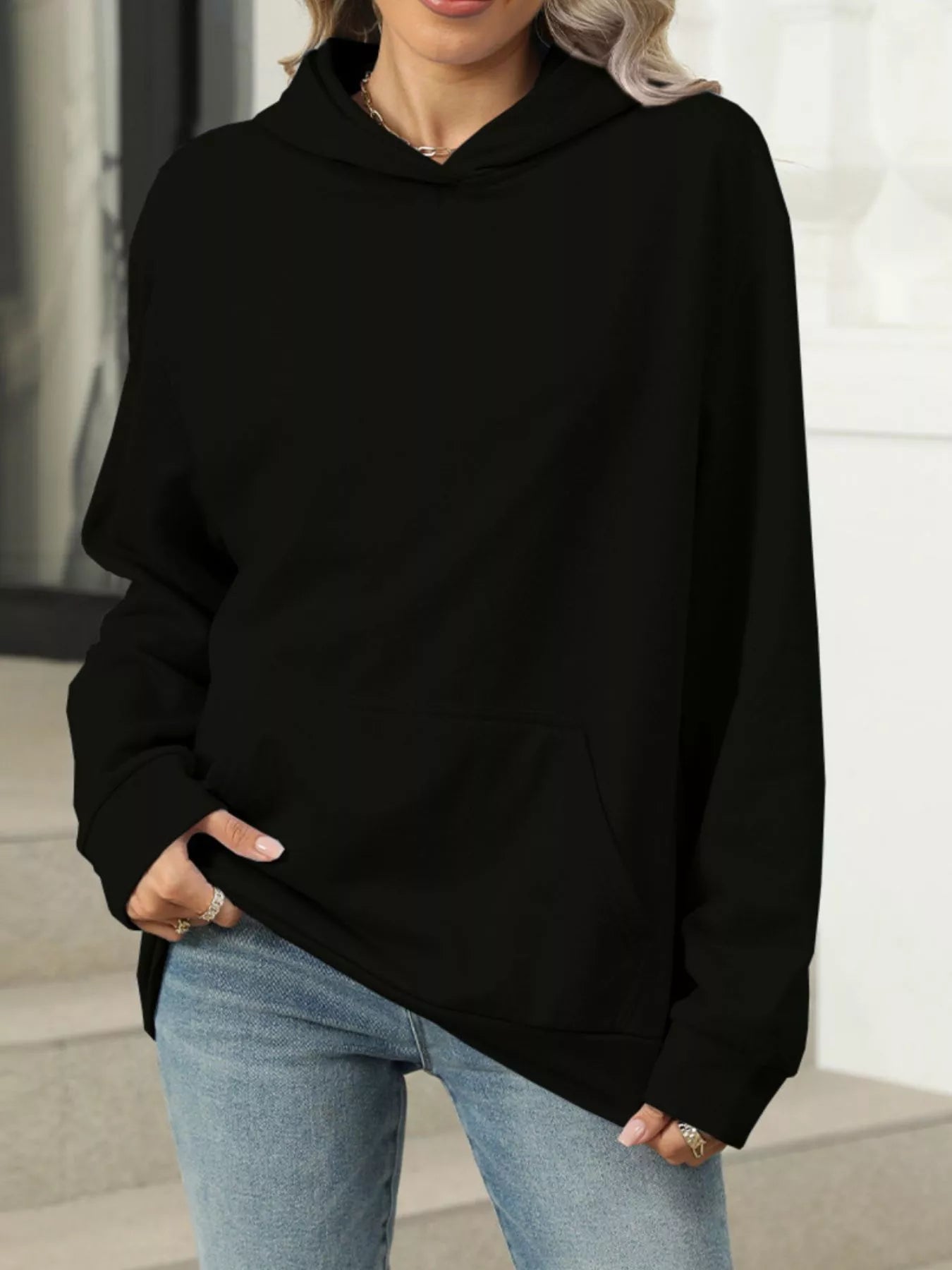 Sarah Express Women's Kangaroo Pocket Long Sleeve Hoodie Black