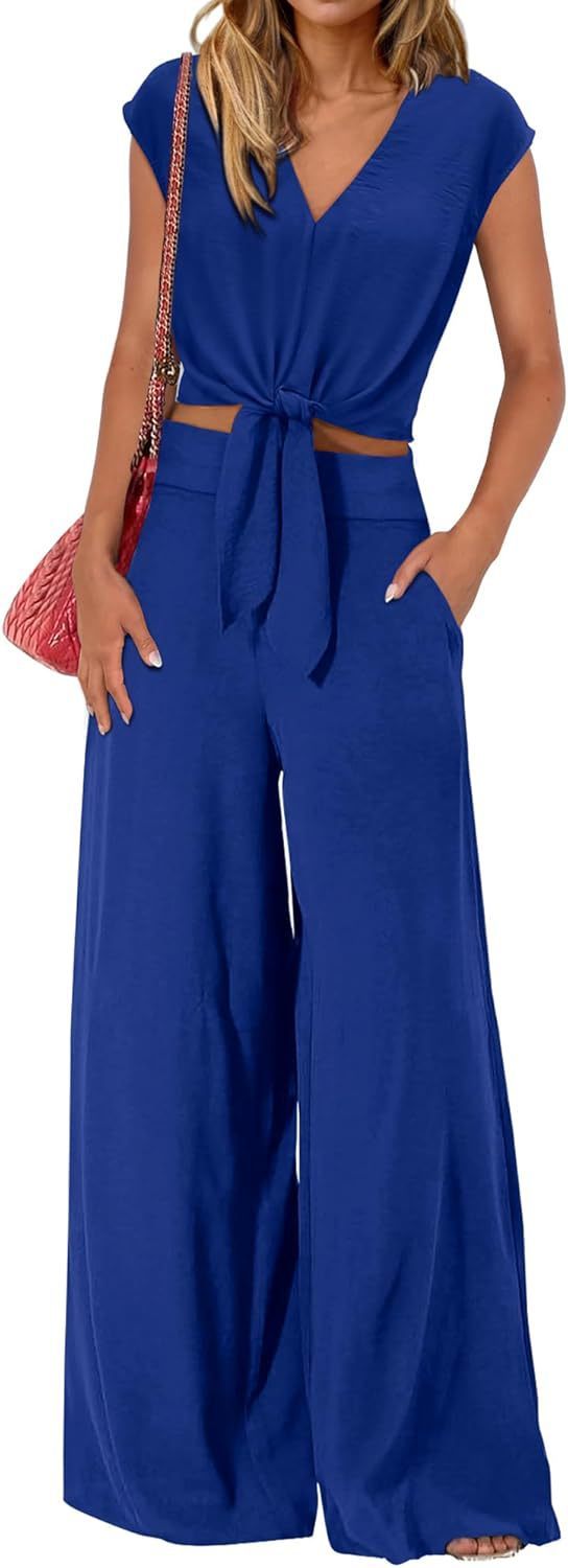Sarah Express High Waist Wide Leg Pants Suit Two Piece Sleeveless Set