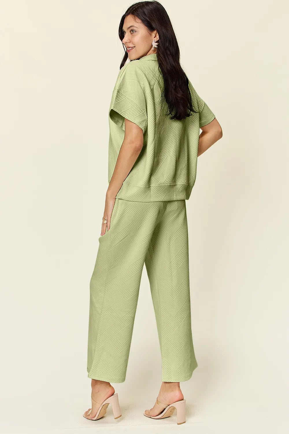 Sarah Express Women’s Plus Size Textured Half Zip Top and Pants Set
