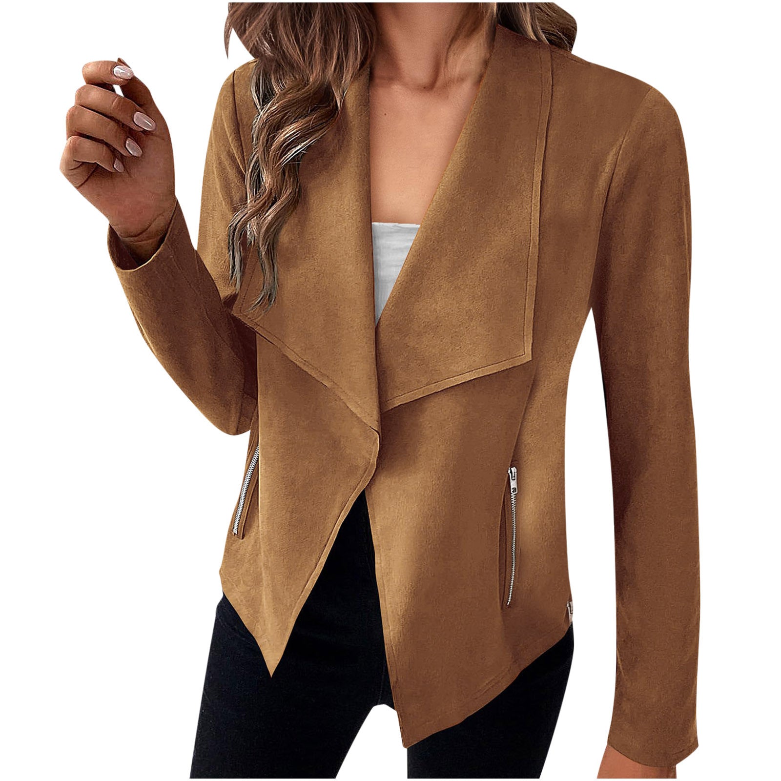 Sarah Express Women's Solid Color Suede Jacket Long Sleeve Button Front Coat