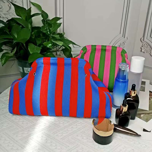 Sarah Express Striped Knit Crossbody Clutch Bag - Vintage Minimalist Contrast Color Design for Women