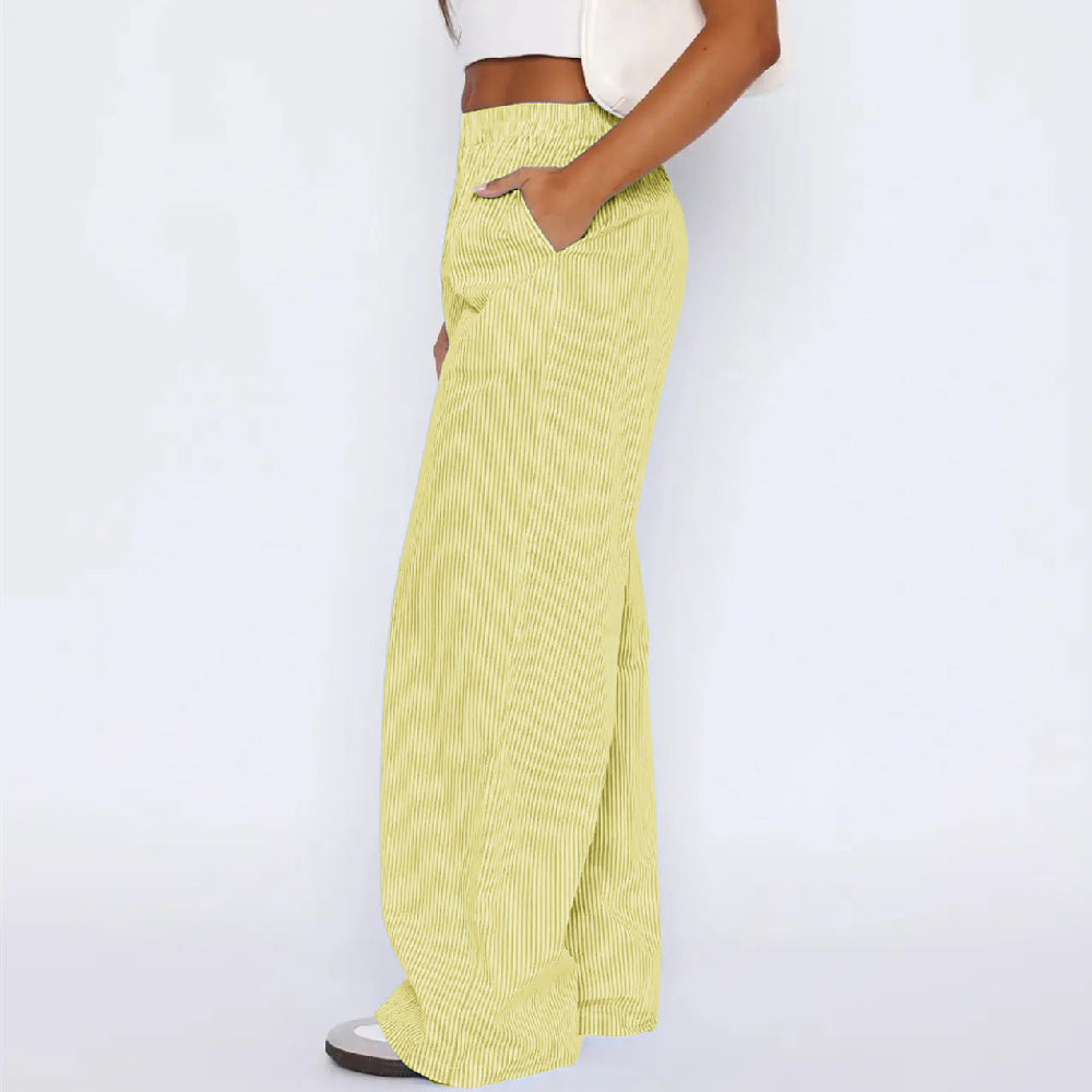 Sarah Express Women's Striped Wide Leg Pants - High Waist Straight Trousers with Pockets