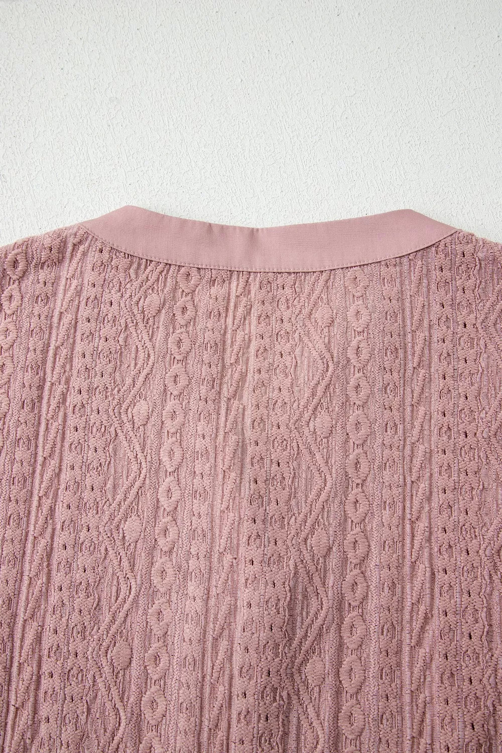 Sarah Express Women's Textured Embroidered Half Button Blouse Short Sleeve