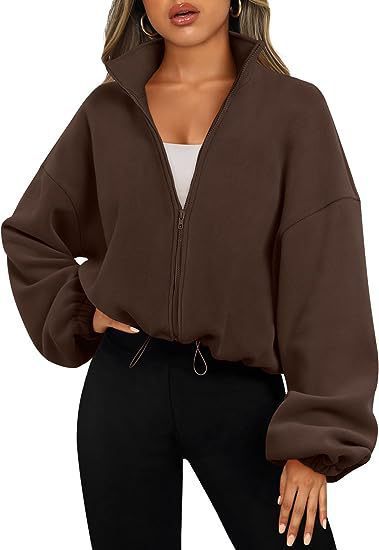 Sarah Express Women's Polar Fleece Stand Collar Zipper Jacket Sports Velvet Cardigan Fall Winter Casual