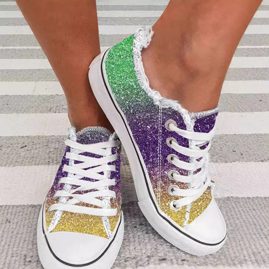 Sarah Express Women's Gradient Floral Canvas Sneakers | Colorblock Lace-Up Casual Flat Shoes YMBH02216622XZ